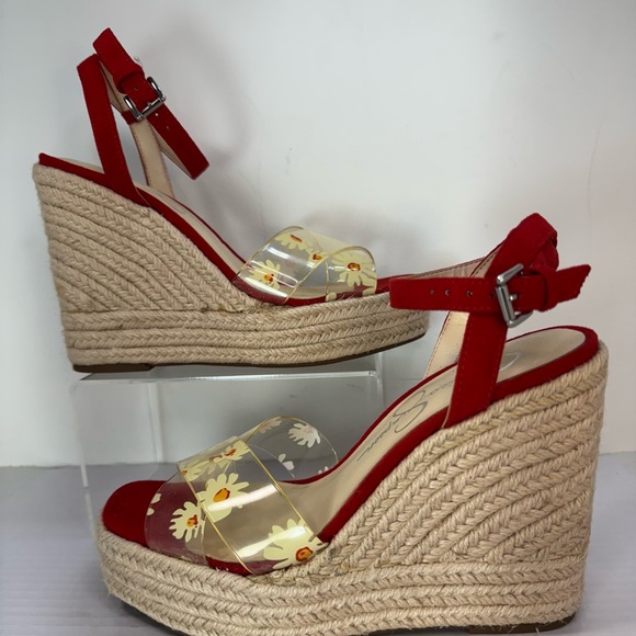 Jessica Simpson Red Floral Wedge Sandals - Picture 4 of 9